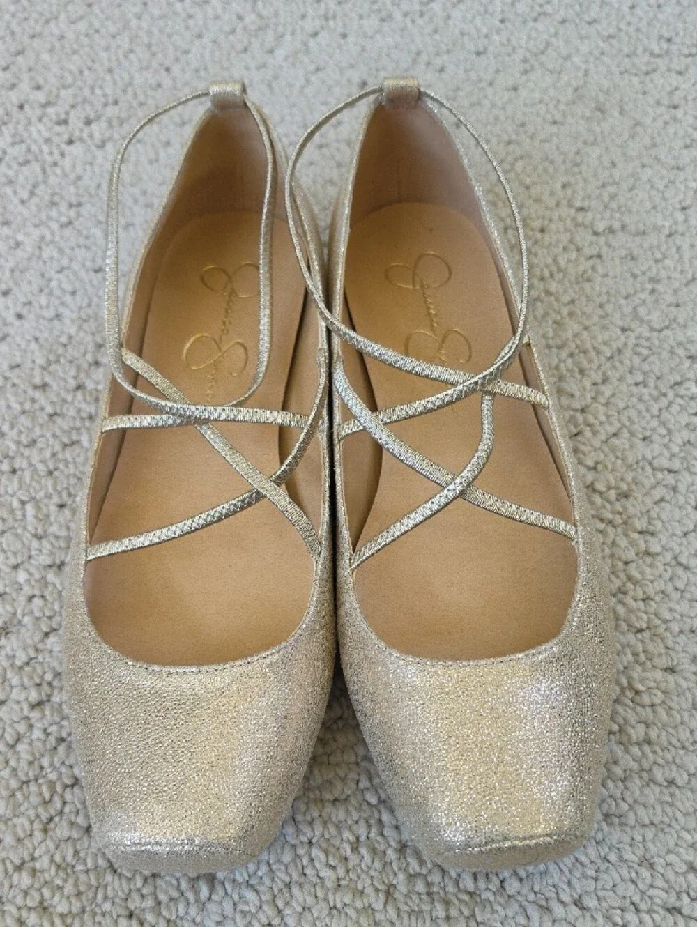 Jessica Simpson Glitter Strappy Ballet Flats in Gold
